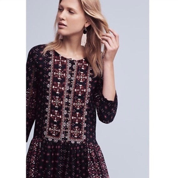 Anthropologie VANESSA VIRGINIA Kaleidoscope Beaded Shirtdress Dress Medium
