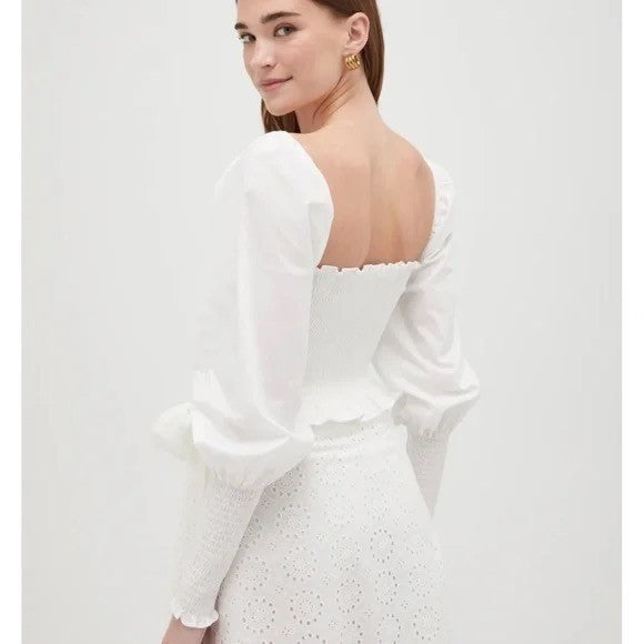 NWT!! HILL HOUSE The Grace Nap Top Smocked Solid White Cropped Ruffled Small