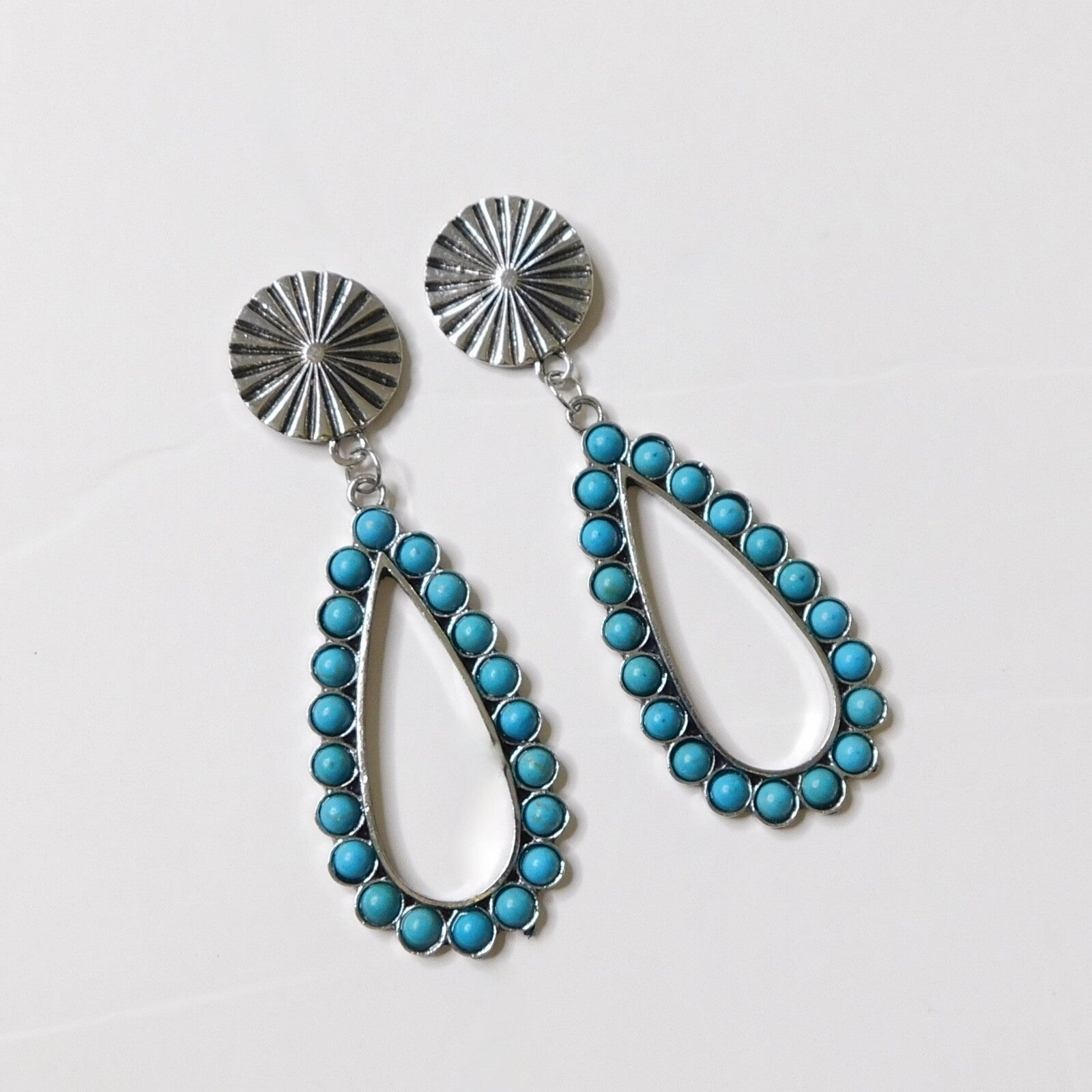 NEW Long Turquoise Bar Drop Earrings Western Southwestern Cowgirl Ranch Rodeo