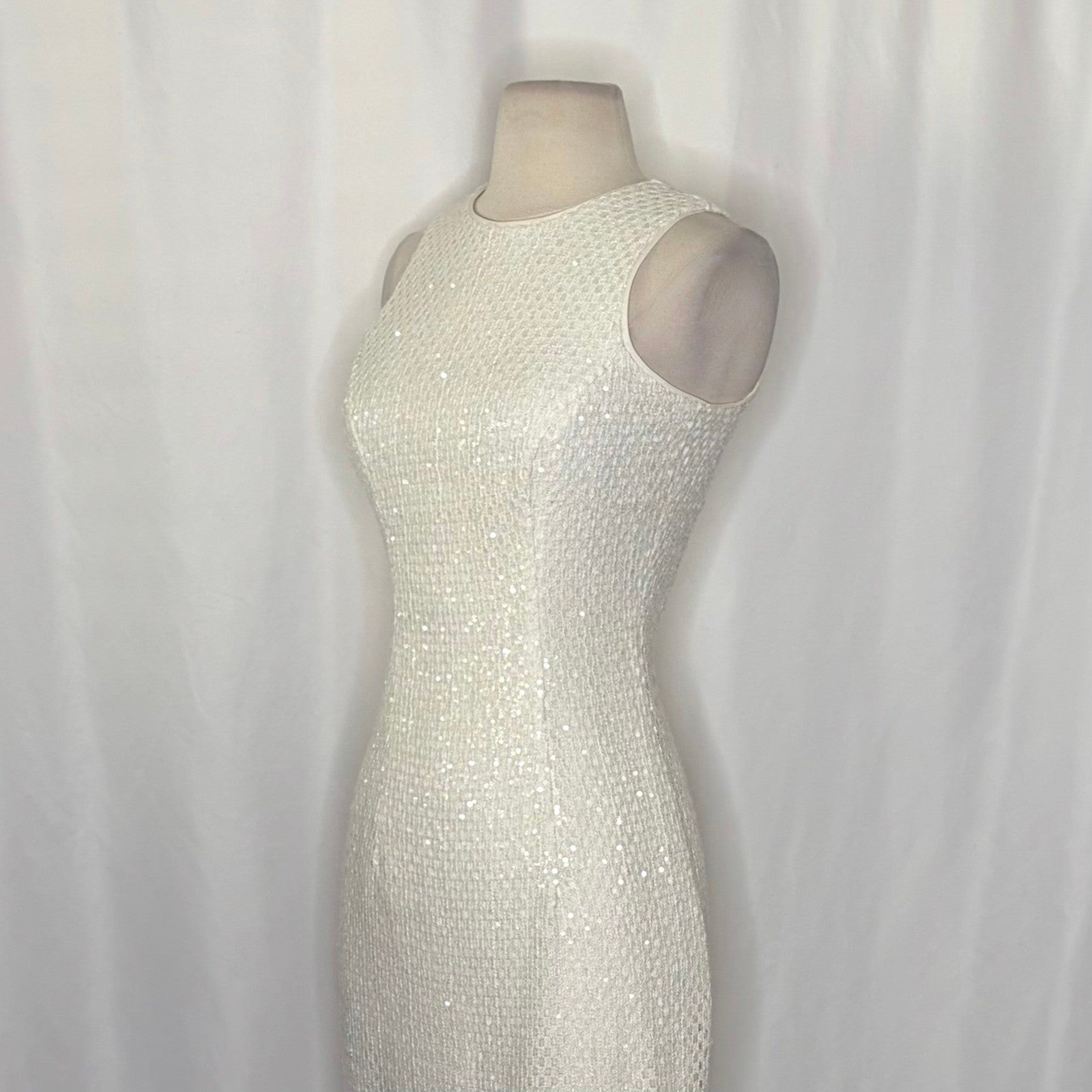 DRESS THE POPULATION Alina Sequin Crochet Lace Midi Dress Bridal White Small