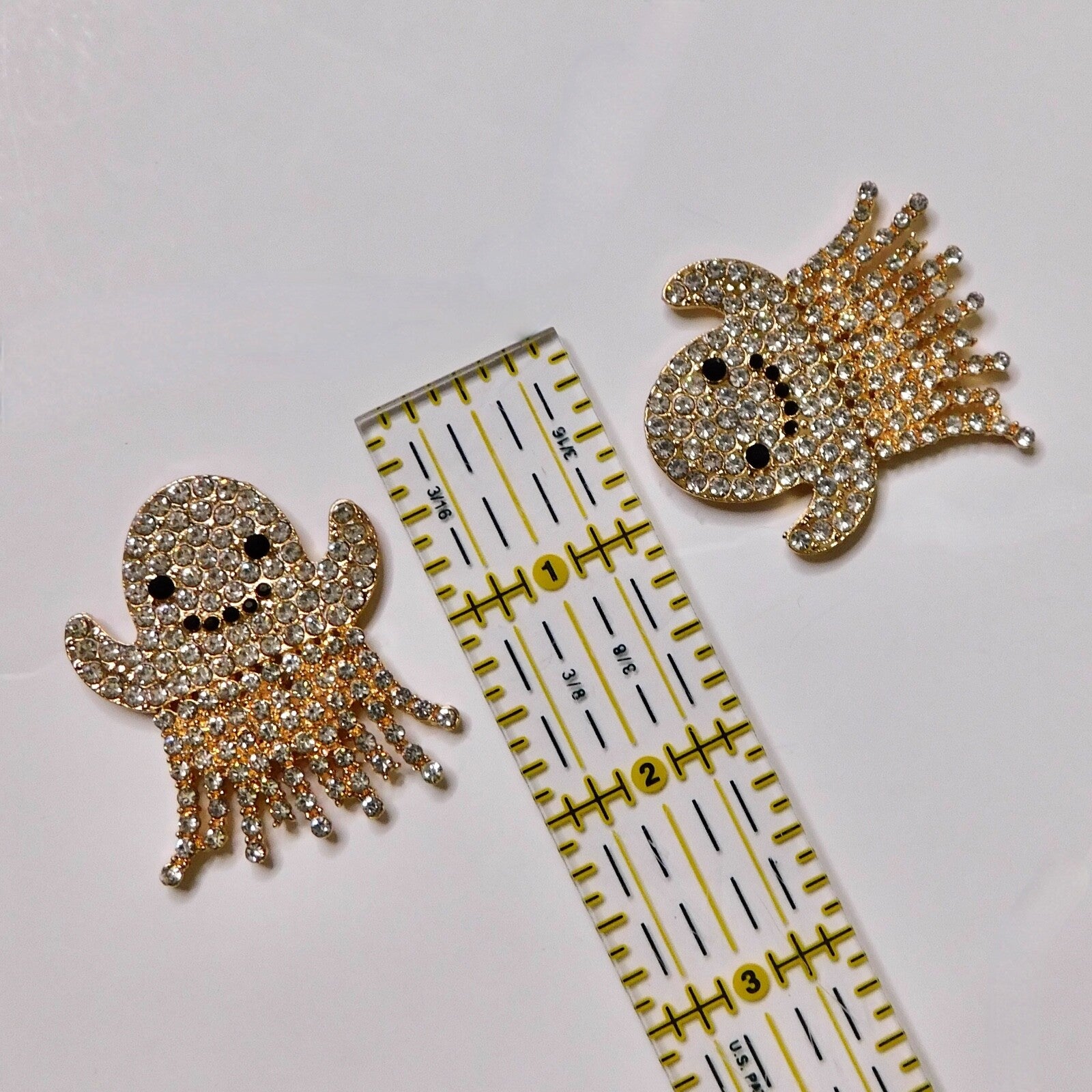 NEW Rhinestone Ghost Stud Earrings Glam Halloween Spooky Spirit Embellished