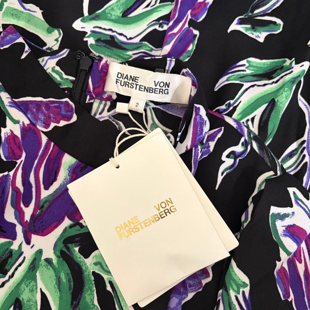 NWT!! DVF DIANE VON FURSTENBURG Nella Dress Violet Floral Midi Spring Size 2