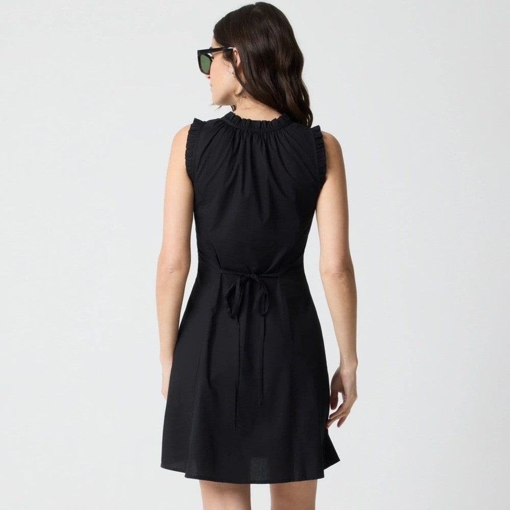 NWT!! J. CREW Factory Ruffle Tie Neck Mini Dress Solid Black Preppy Shift 18