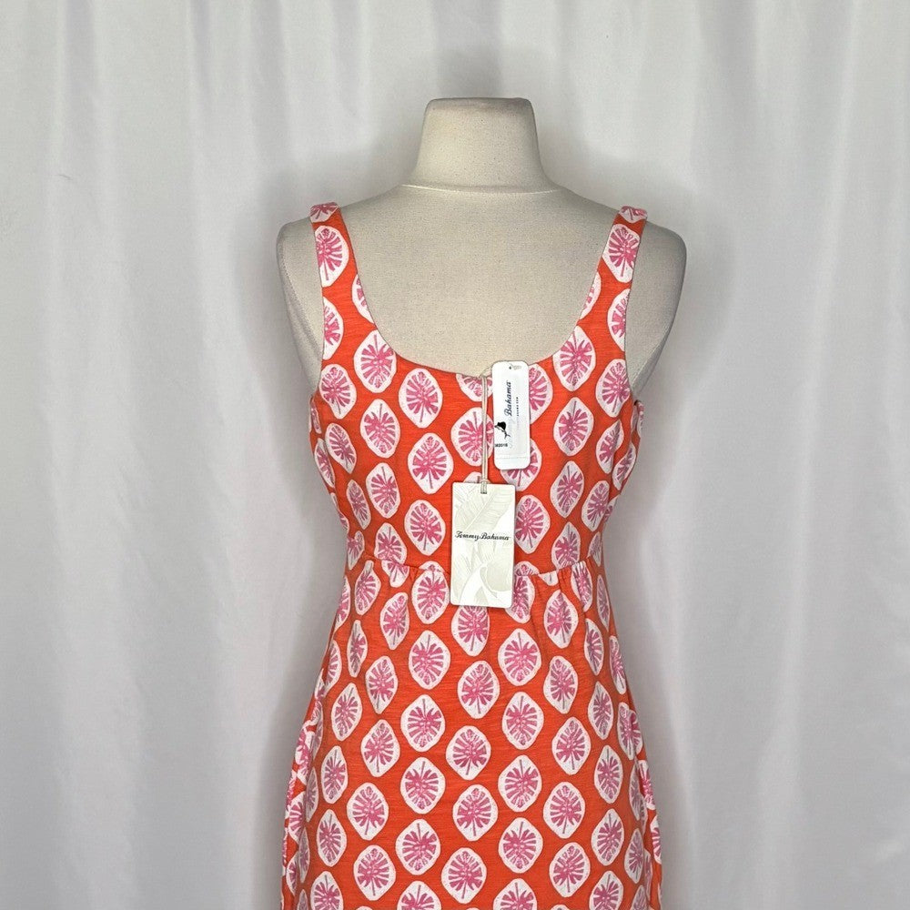 NWT!! TOMMY BAHAMA Wood Blockin' Dress Palm Frond Curuba Orange Pink Knit XS