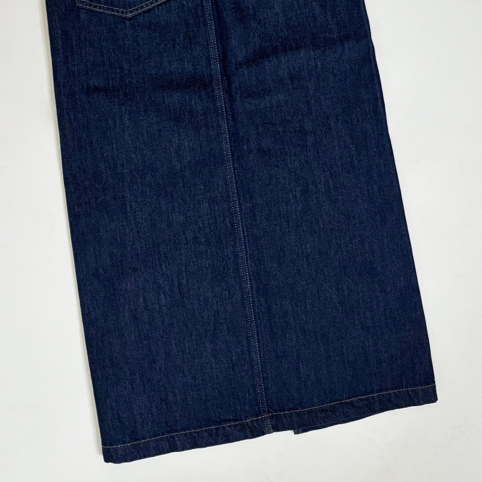 ZARA ZW Collection Denim Midi Skirt Contrast Suede Waistline Blue Pockets Small