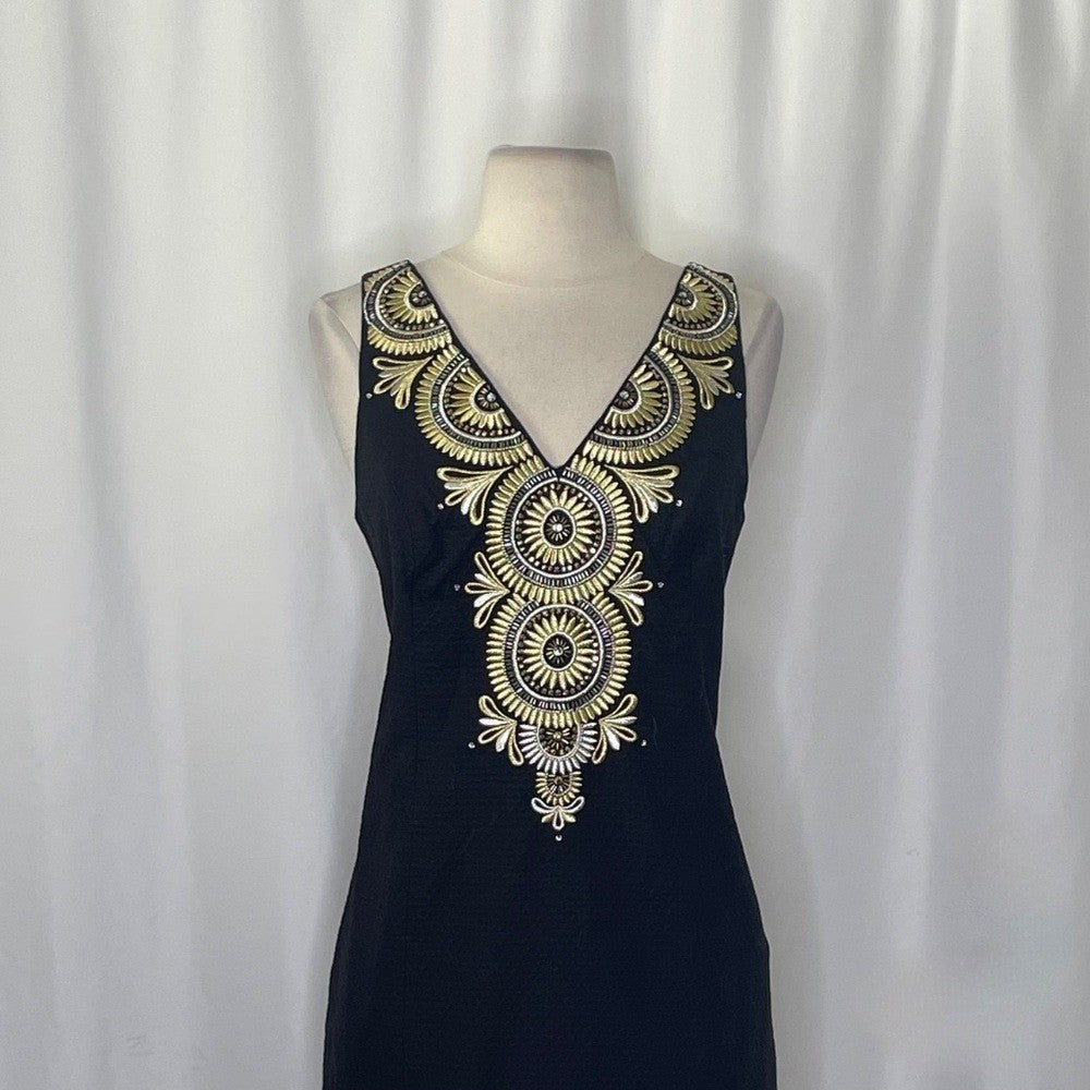 NWT!! LILLY PULITZER Gabby Shift Dress Black Embellished Embroidered Beaded 4