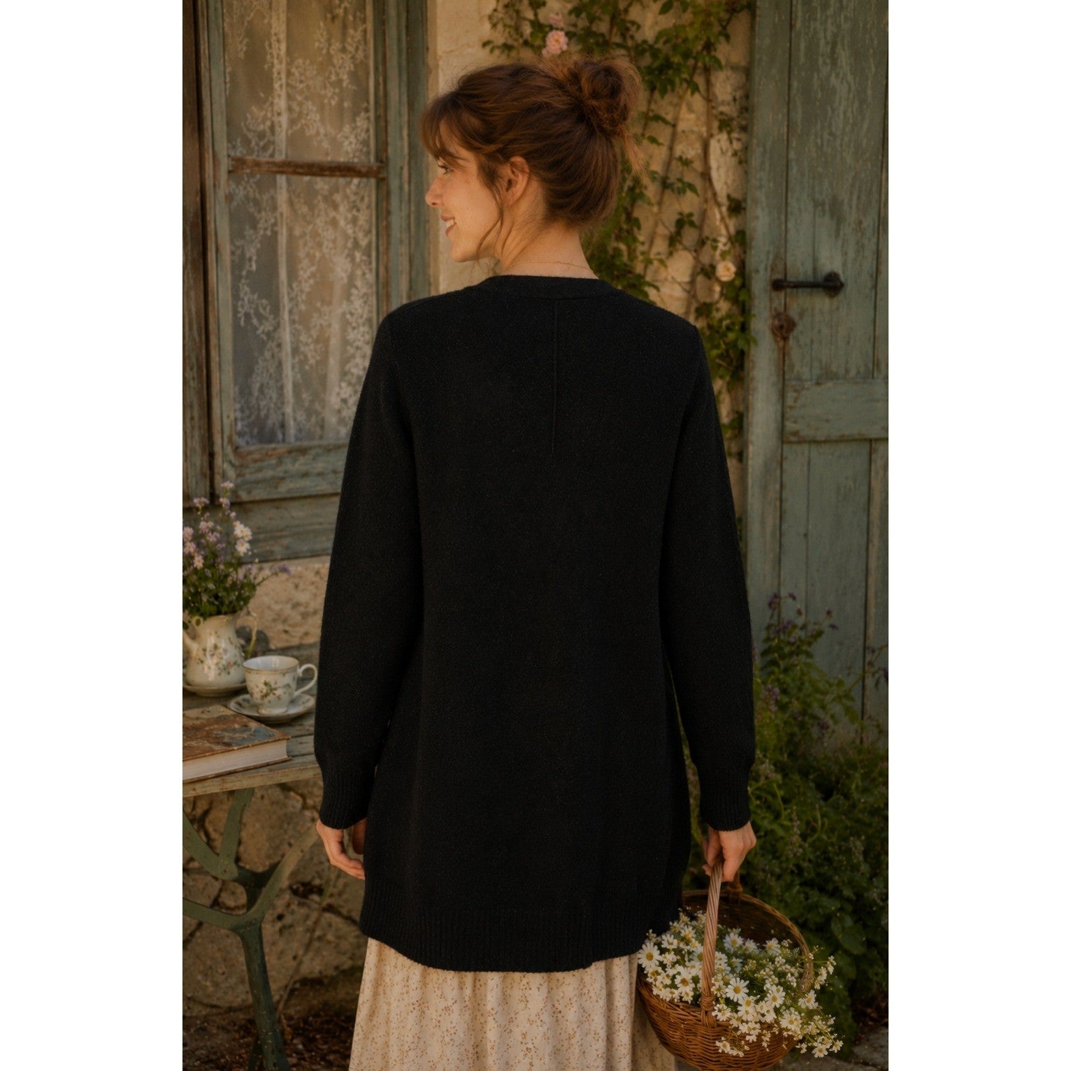 MARGARET O'LEARY Black Cashmere Cardigan Sweater Solid Buttons Pockets X-Small