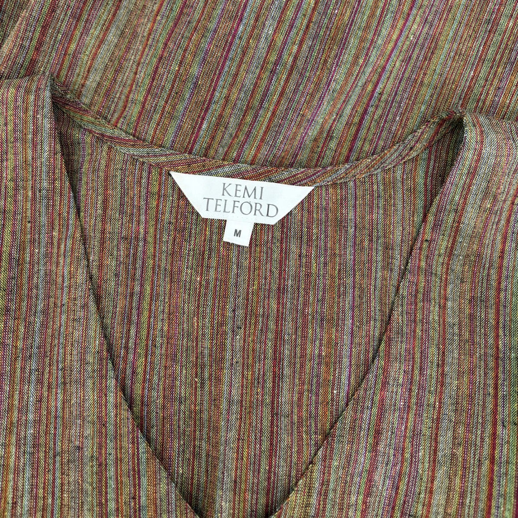 KEMI TELFORD Striped Midi Dress Cotton Tie Waist Western Retro Stripes Medium