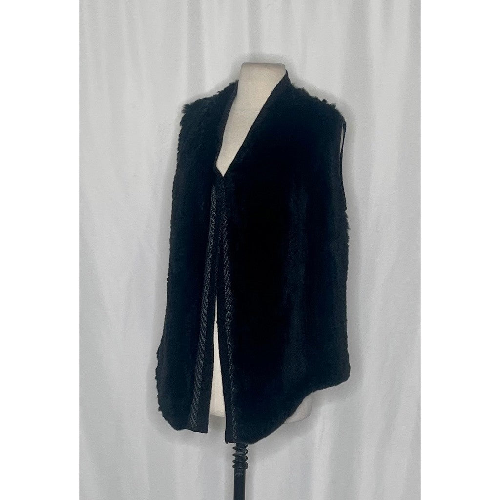 VINCE Rex Rabbit Fur Drape Front Sweater Vest Mixed Materials Knit Back X-Small