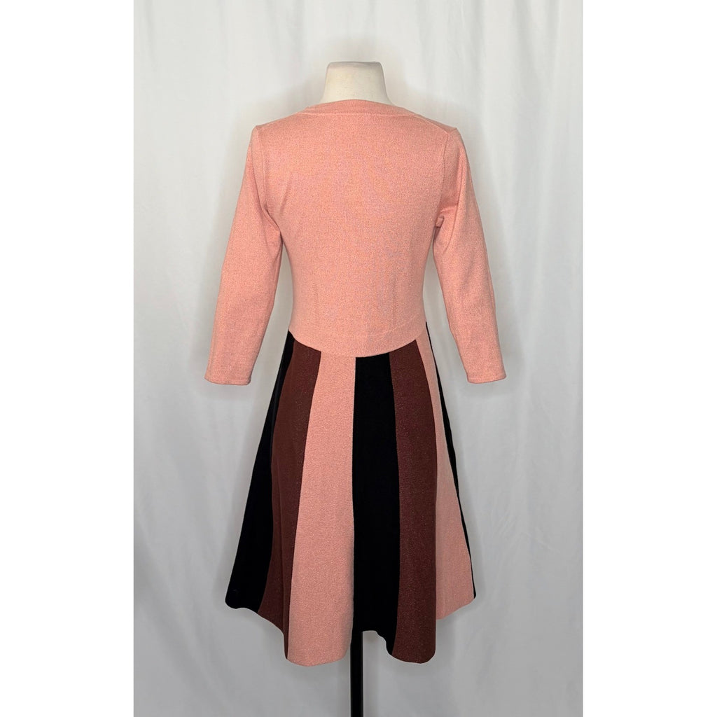 BODEN Rosemary Sparkle Knit Fit N' Flare Dress Pink Chocolate Brown US Size 6