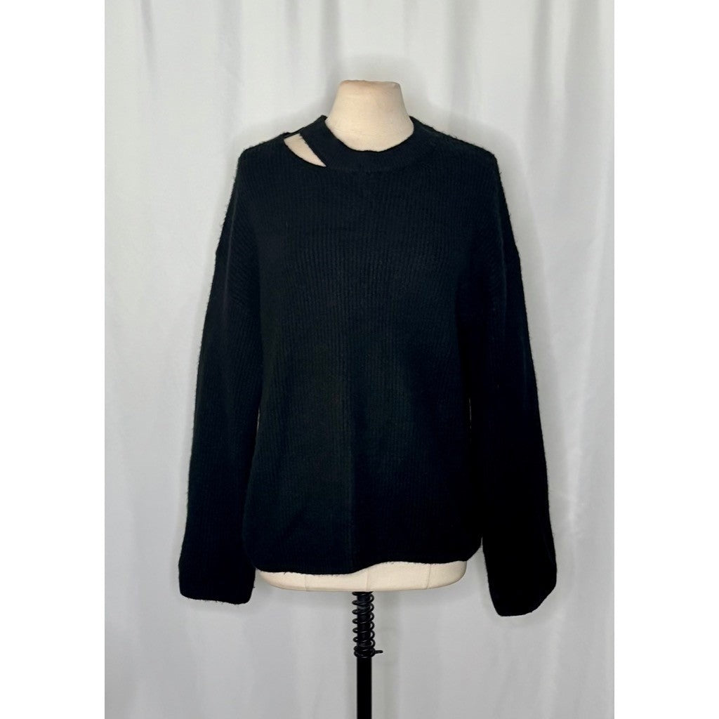 RAILS Alexi Cutout Sweater Solid Black Ribbed Pullover Knitwear Large