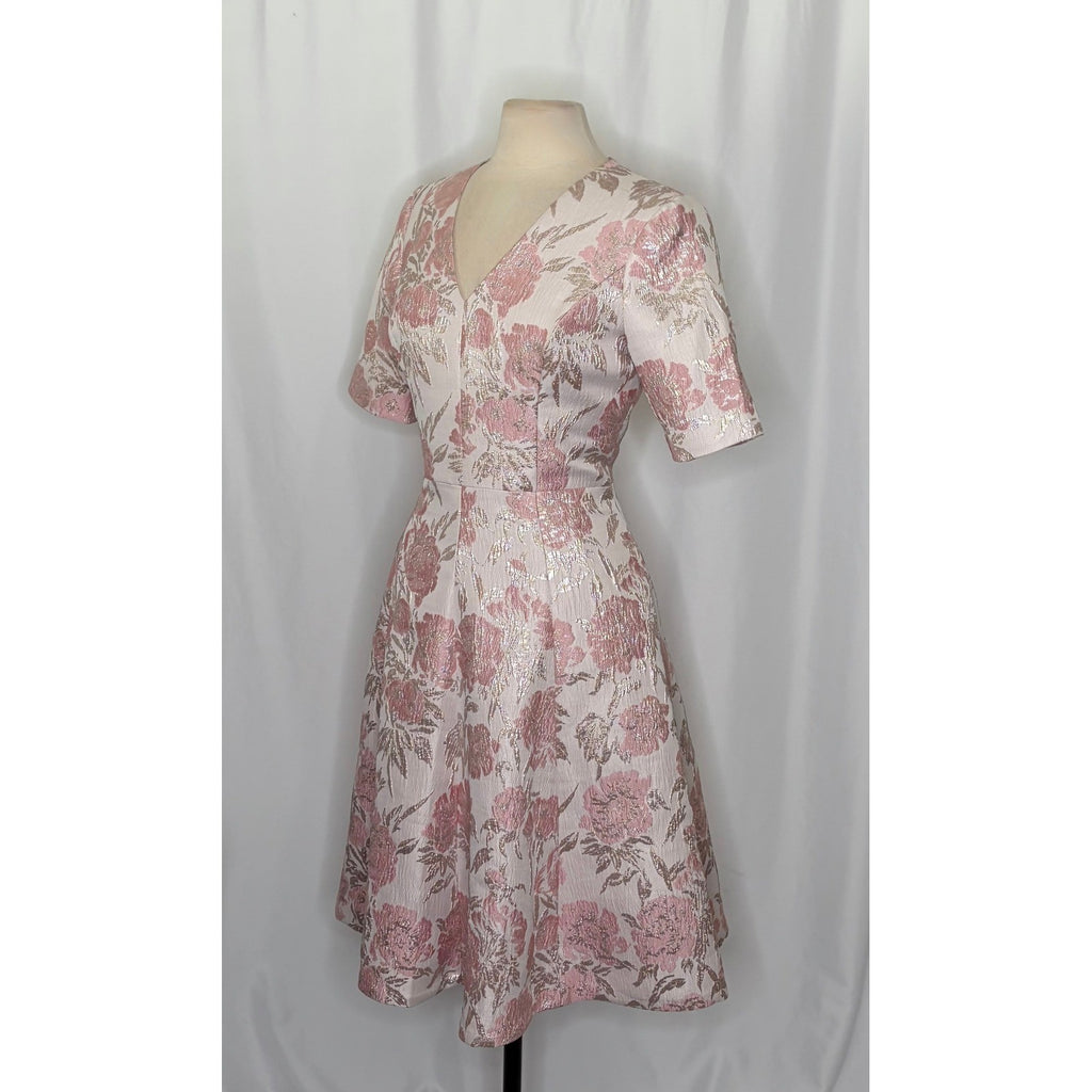 GAL MEETS GLAM Adair Pink Pearl Floral Jacquard Dress Fit N' Flare Pockets 8