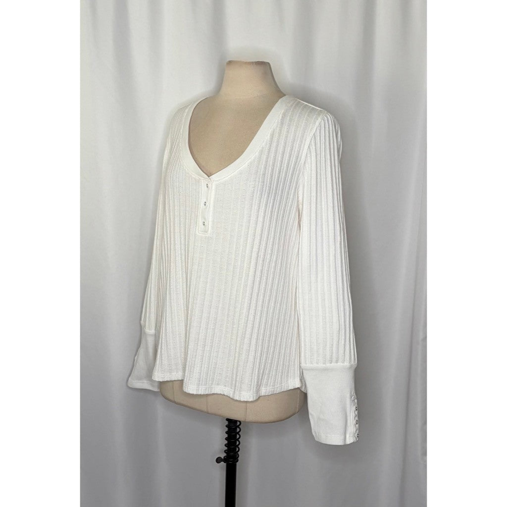 NWT!! SUNDANCE White Ribbed Knit Henley Top Shirt Scoop Neck Knit Solid X-Large