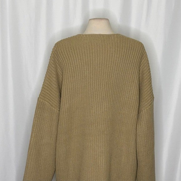 Revolve WEWOREWHAT Solid V Neck Sweater Solid Tan Oat Oversized Knitwear M/L