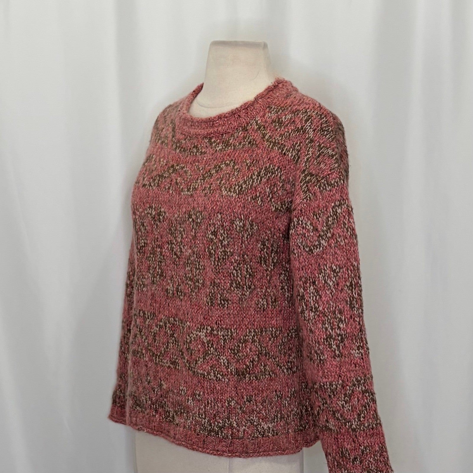 SUNDANCE Marled Roll Neck Sweater Wool Mohair Pink Green Pullover Knit Small