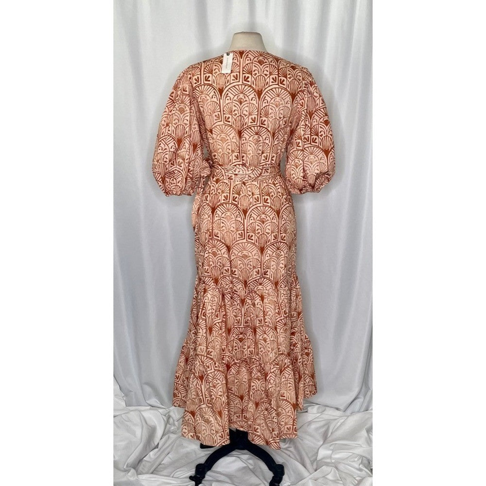 NWT!! Anthropologie HUTCH V-Neck Tiered Wrap Dress Geometric Blockprint Large