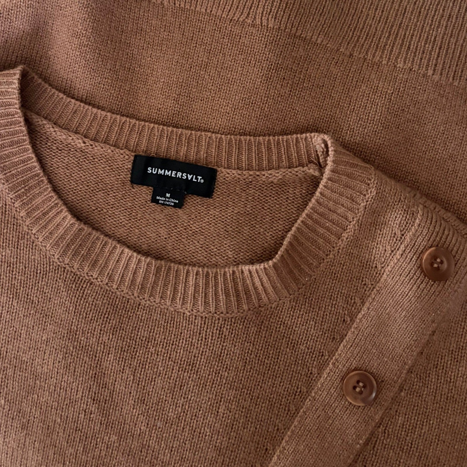 SUMMERSALT The Luxe Cashmere Wool Sweater Button Detail Knit Pullover Medium