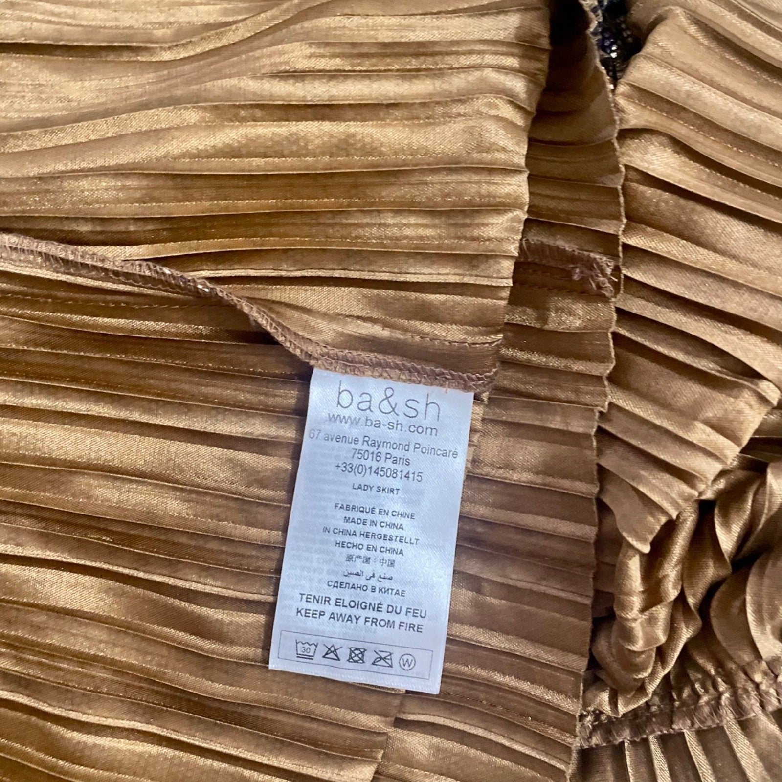 BA&SH Pleated Jupe Poly Midi Skirt Chevron Stripe Foil Metallic Tiered Size 6