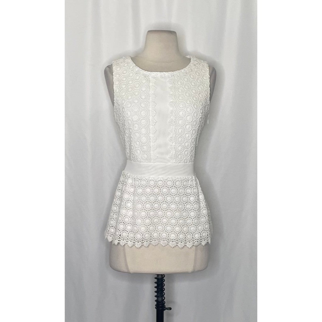 DVF DIANE VON FURSTENBERG Tavita Lace Peplum Top Blouse Solid White Size 4