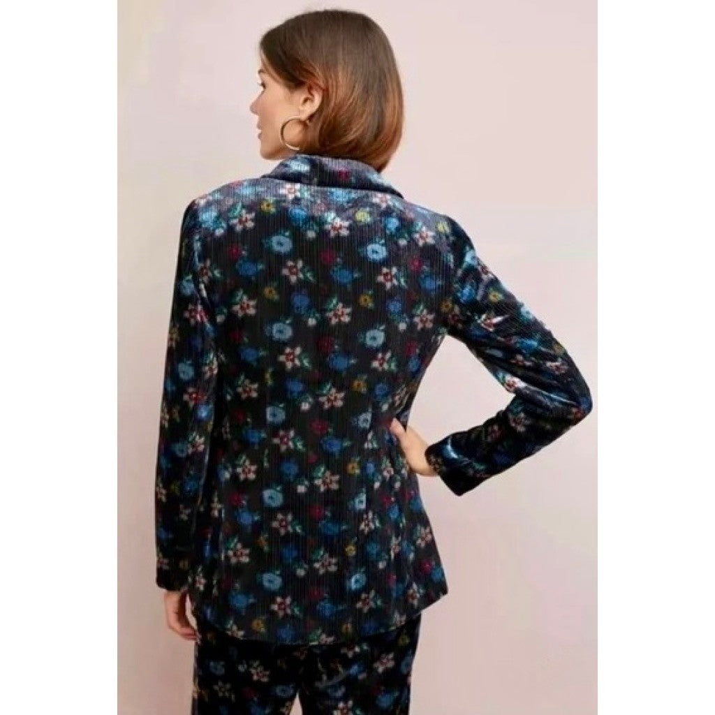 Anthropologie ETT:TWA Blooming Floral Corduroy Blazer Jacket Academia Size 2