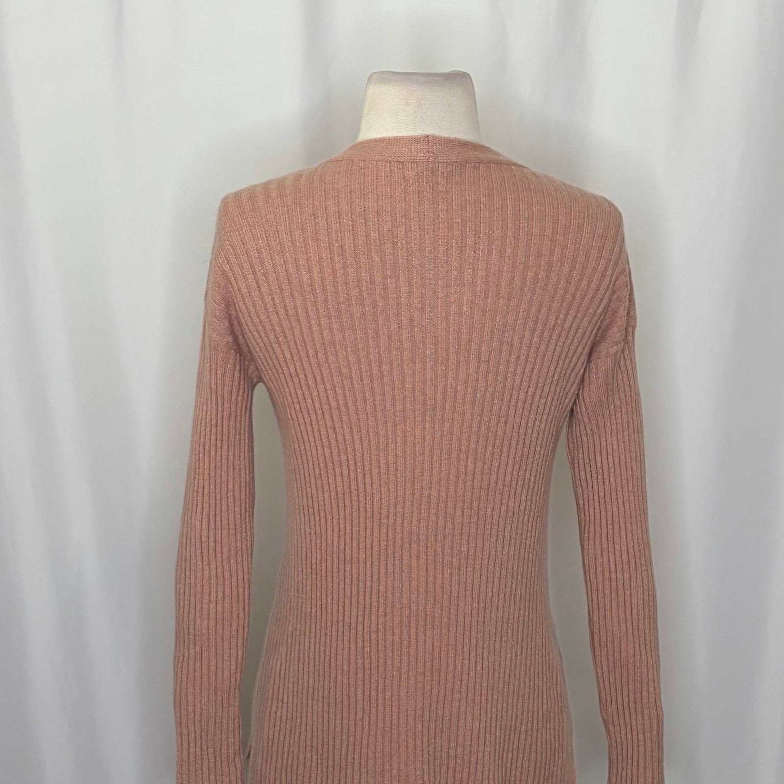 EILEEN FISHER Rose 100% Cashmere Ribbed Knit Jumper Sweater V-Neck Small Petite