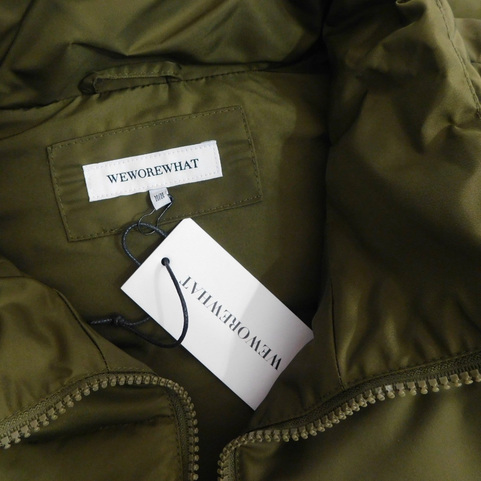 NWT!! WEWOREWHAT Zip Off Sleeve Nylon Puffer Jacket Military Olive Medium