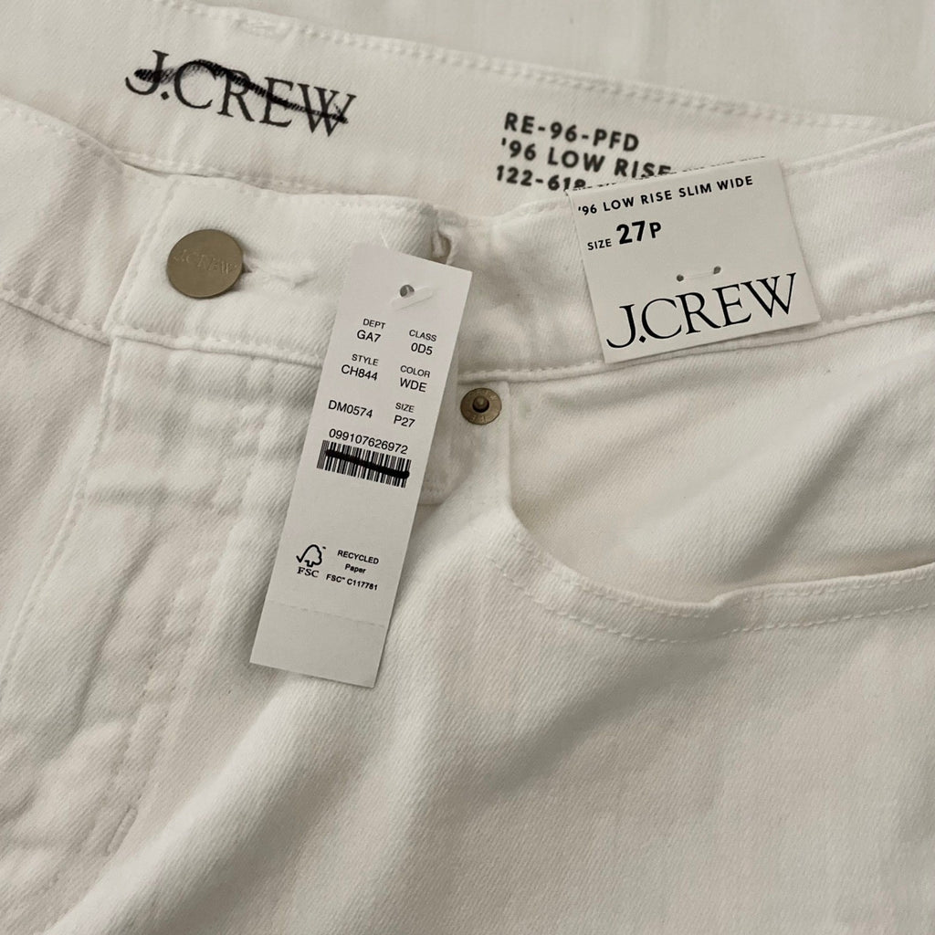 NWT!! J. CREW Lower Rise Full Length Slim Wide Jeans Solid White 27P 27 Petite
