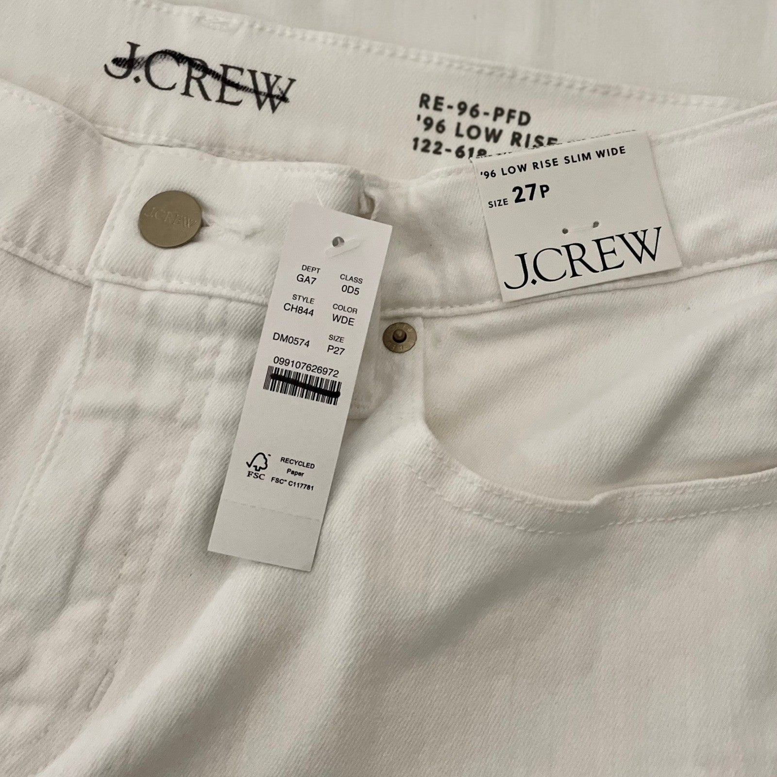NWT!! J. CREW Lower Rise Full Length Slim Wide Jeans Solid White 27P 27 Petite
