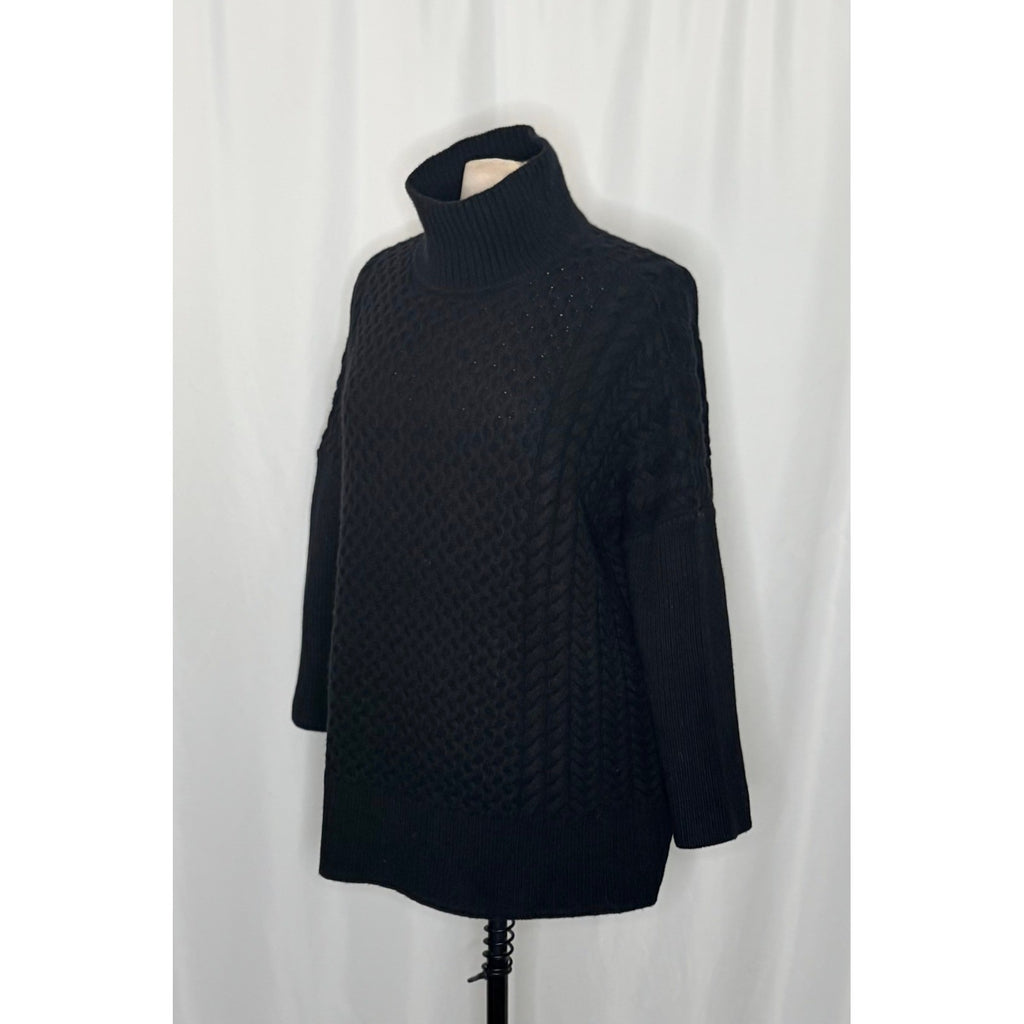 AYR Le Square Extra Fine Merino Wool Chunky Knit Sweater Black Pullover Small