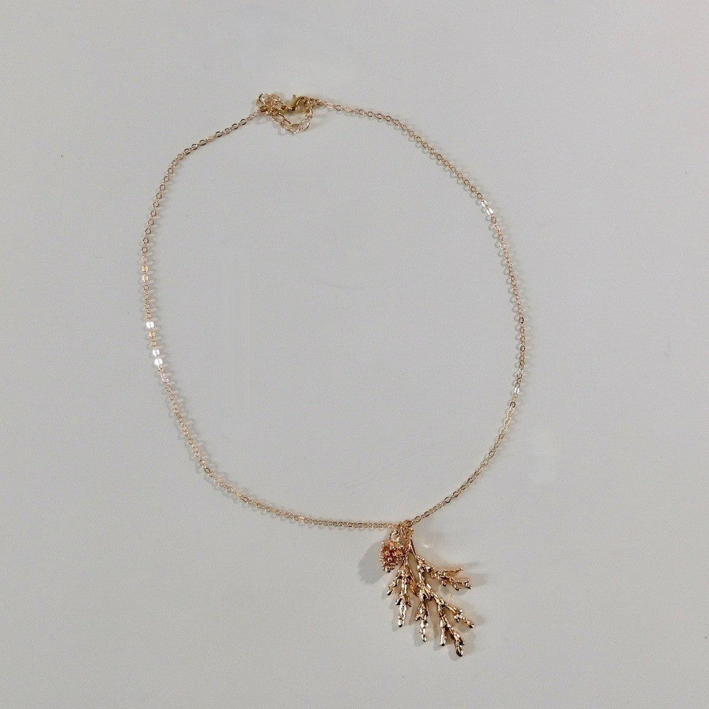 NEW Rose Gold Pinecone Pine Bough Pendant Necklace Nature Outdoors Trees