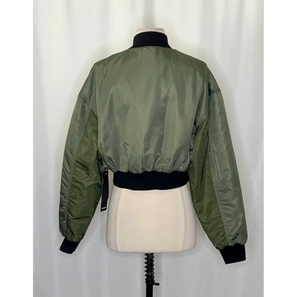 NWT!! Revolve HUDSON JEANS Rogue Olive Green Bomber Jacket Cropped Pockets Small