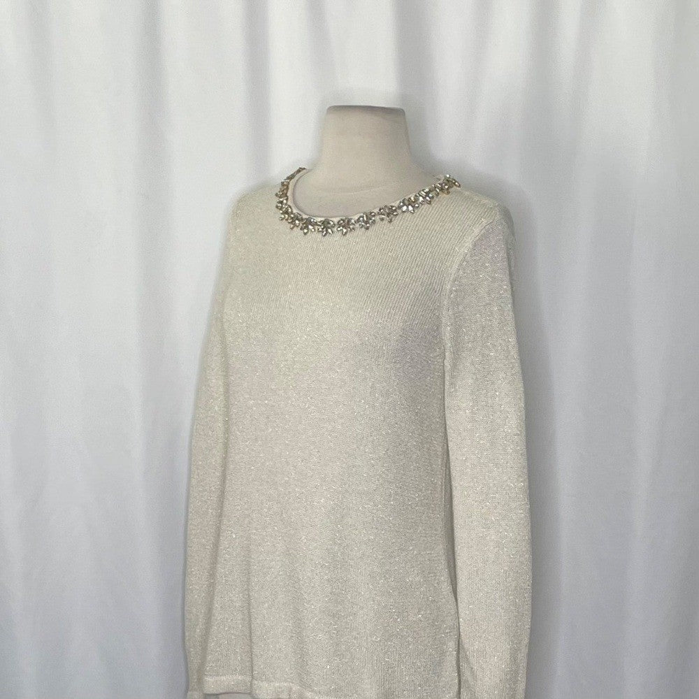 J. MCLAUGHLIN Metallic Gold Embellished Neckline Pullover Sweater Knitwear Small