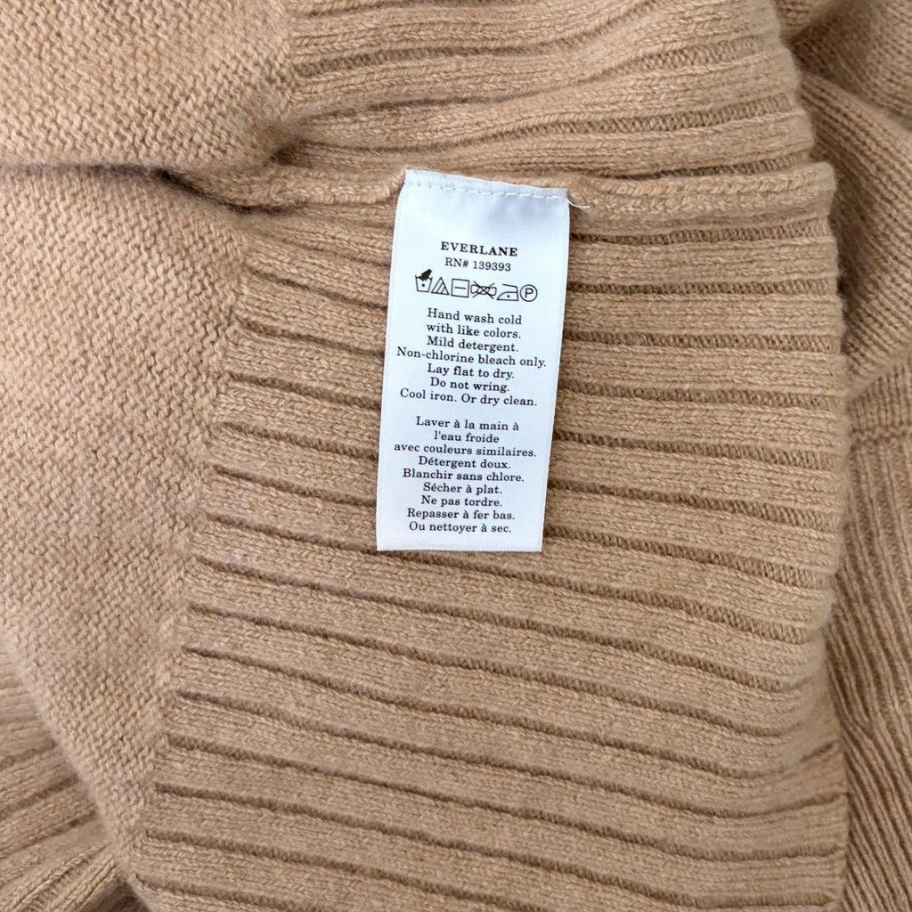 EVERLANE The ReCashmere Oversized Turtleneck Sweater Mock Neck Solid Tan Large