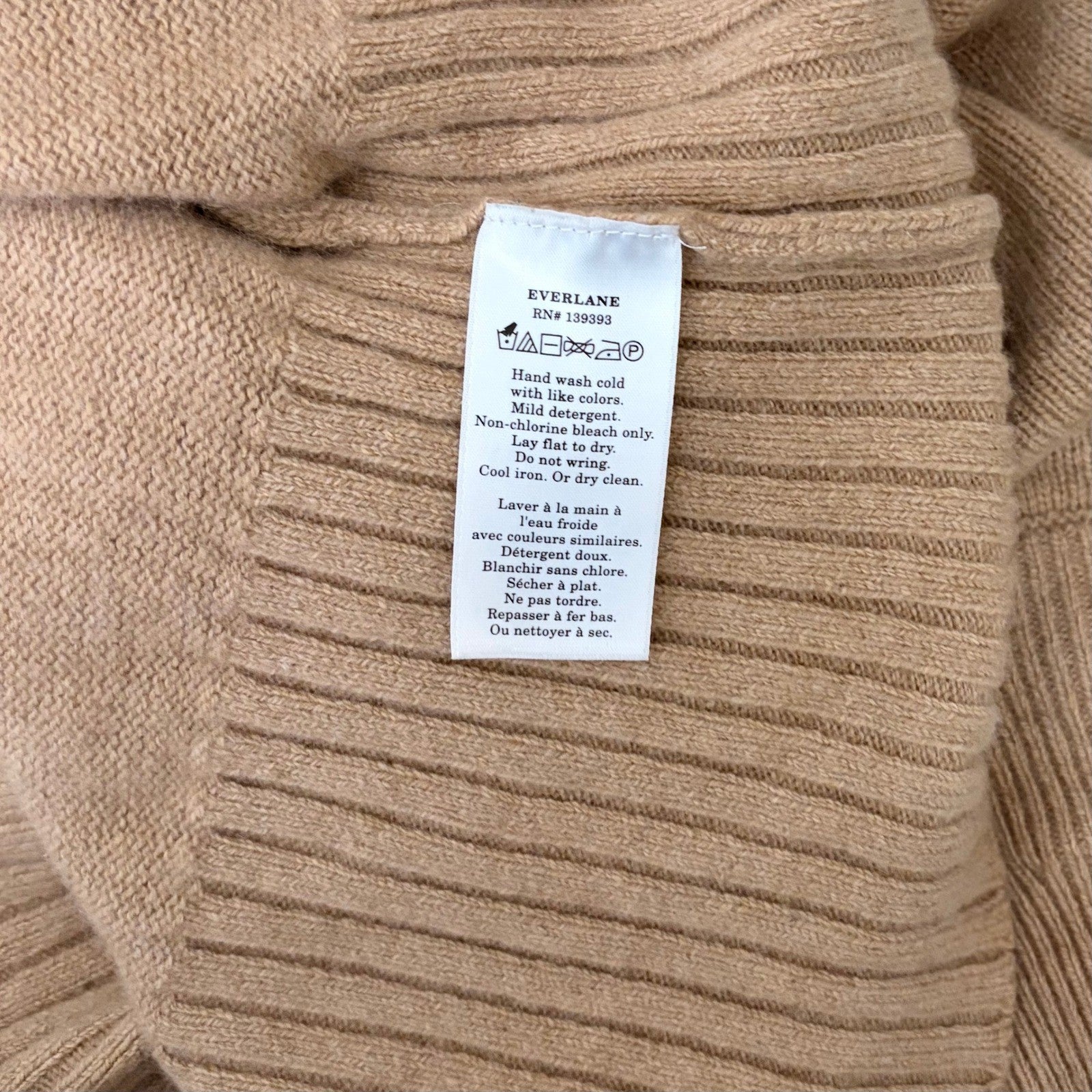 EVERLANE The ReCashmere Oversized Turtleneck Sweater Mock Neck Solid Tan Large