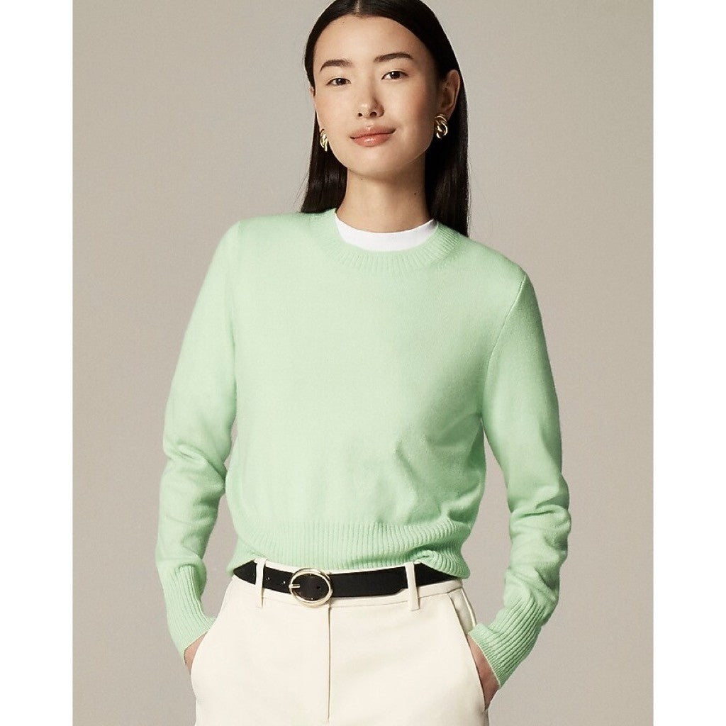 NWT!! J. CREW Cashmere Shrunken Crewneck Sweater Green Sheer Mint Knit Small