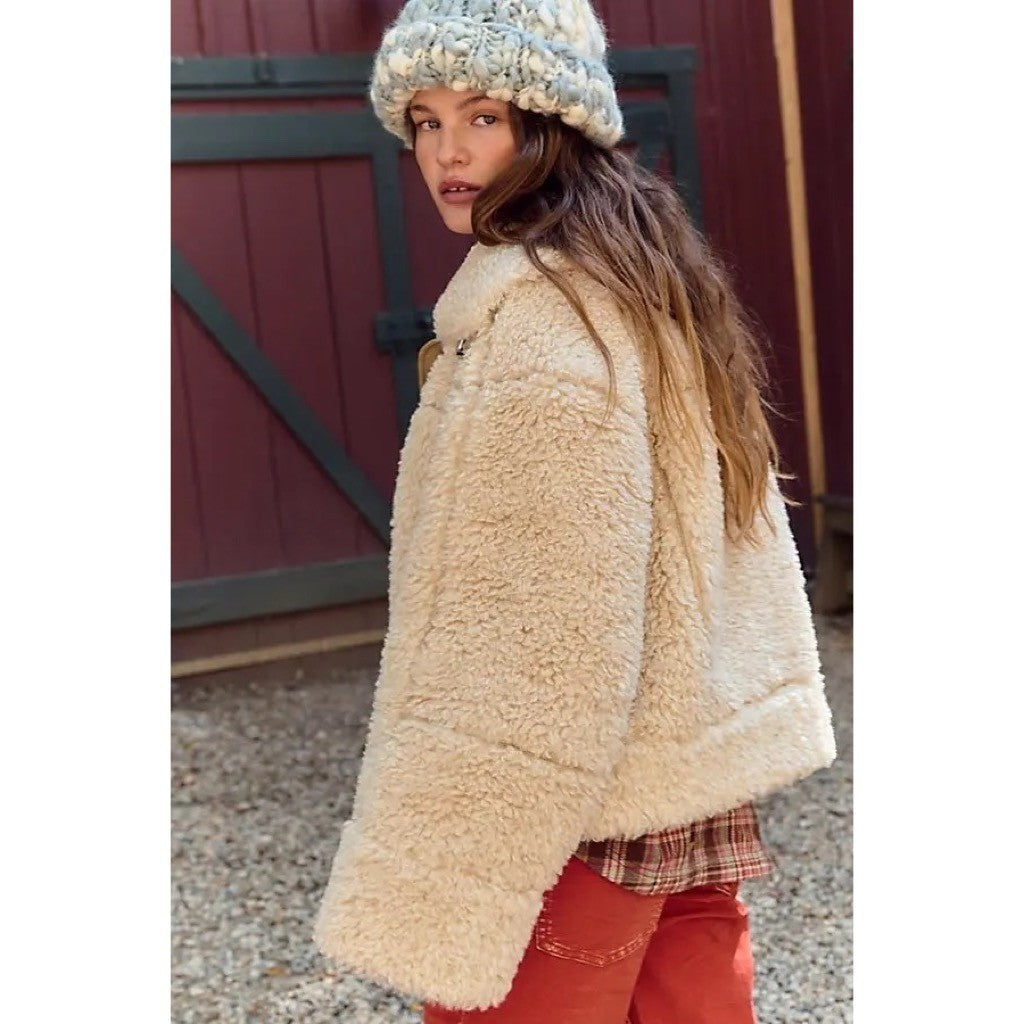 NWT!! FREE PEOPLE Jolie Teddy Coat Faux Fur Oversized Bohemian Outdoors Medium