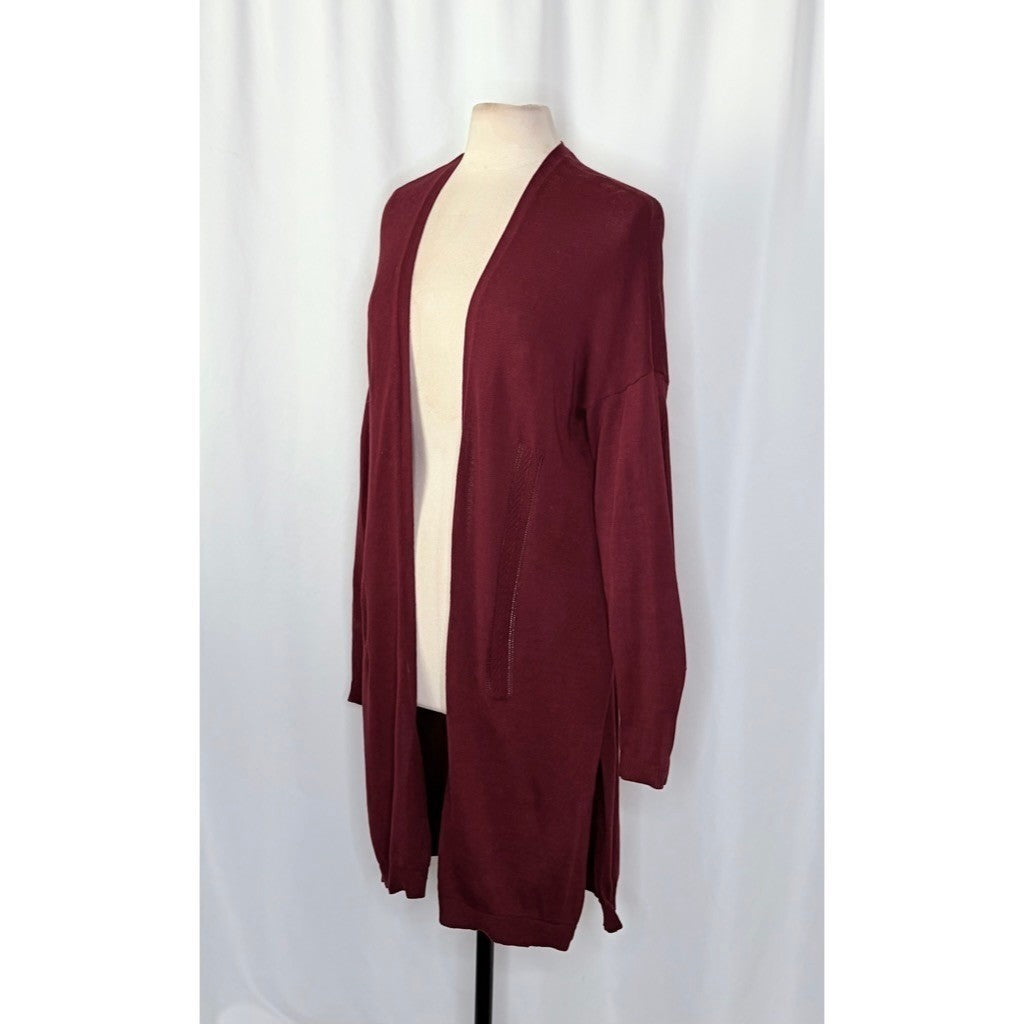 By ANTHROPOLOGIE Pointelle Long Cardigan Sweater Purple Burgundy Cottage Medium