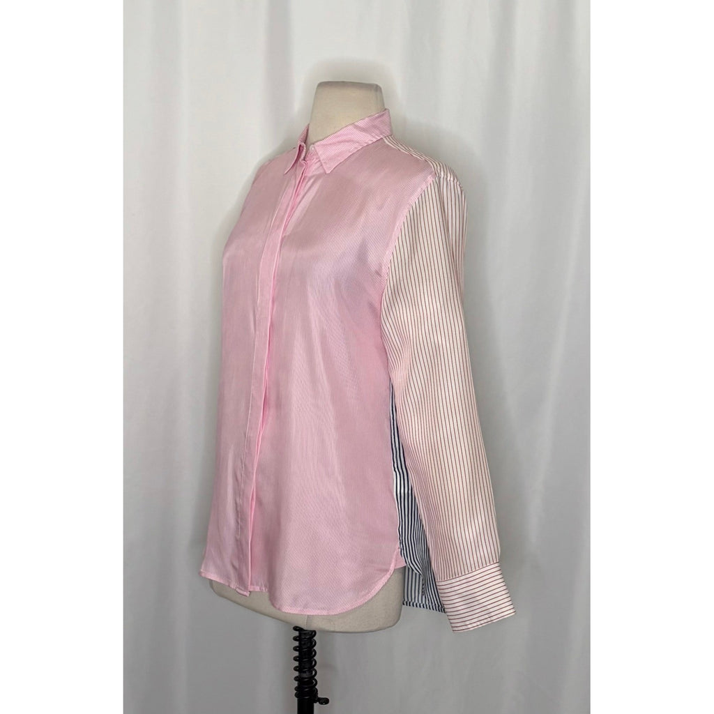 J. CREW Limited Edition Classic Fit Drapey Cupro Shirt Pink Mixed Stripe Size 4
