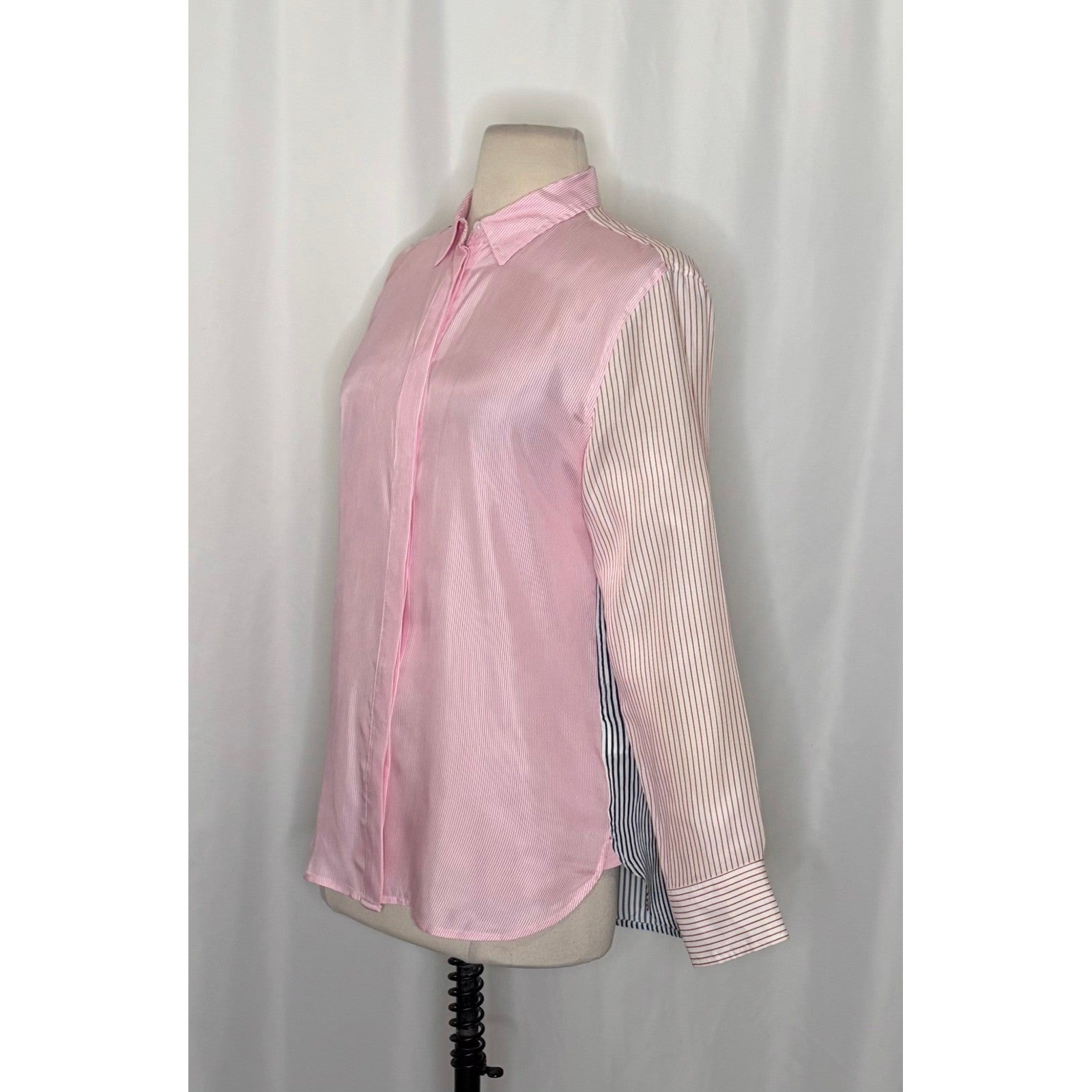 J. CREW Limited Edition Classic Fit Drapey Cupro Shirt Pink Mixed Stripe Size 4