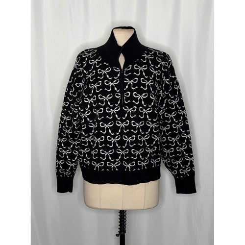 Anthropologie MAEVE Montana Bow Print Sweater Knit Mock Neck Half Zip Large