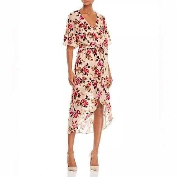 ALICE + OLIVIA Clarine Floral Velvet Burnout Faux Wrap Midi Dress Size 0