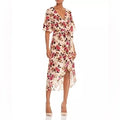 ALICE + OLIVIA Clarine Floral Velvet Burnout Faux Wrap Midi Dress Size 0
