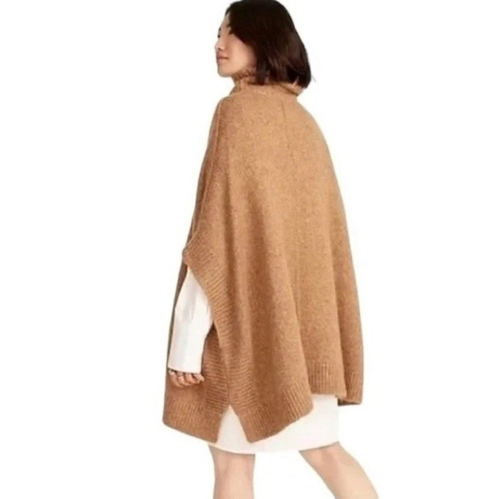 J. CREW Relaxed Turtleneck Poncho Sweater Merino Wool Alpaca Pocket Small Medium