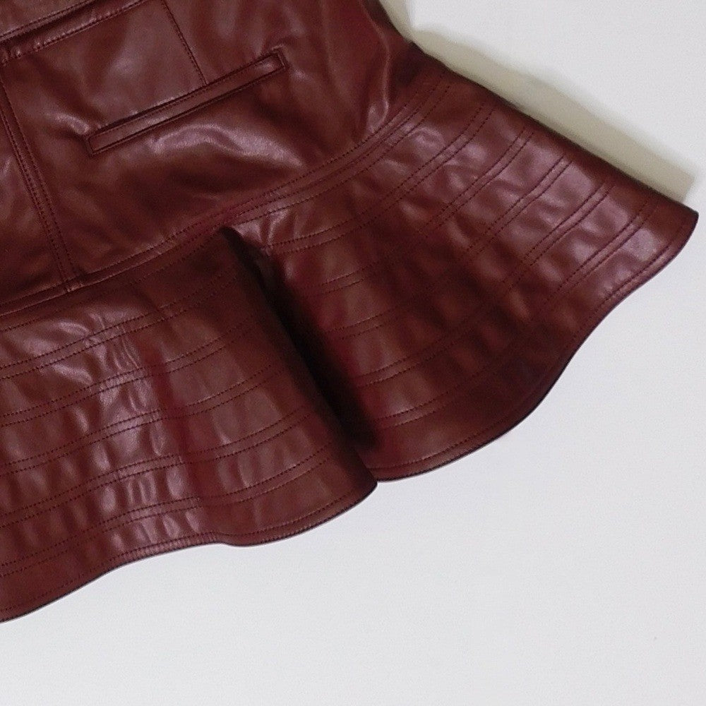 NWT!! Anthropologie PILCRO Fit-and-Flare Faux Leather Mini Skirt Wine Moto 12