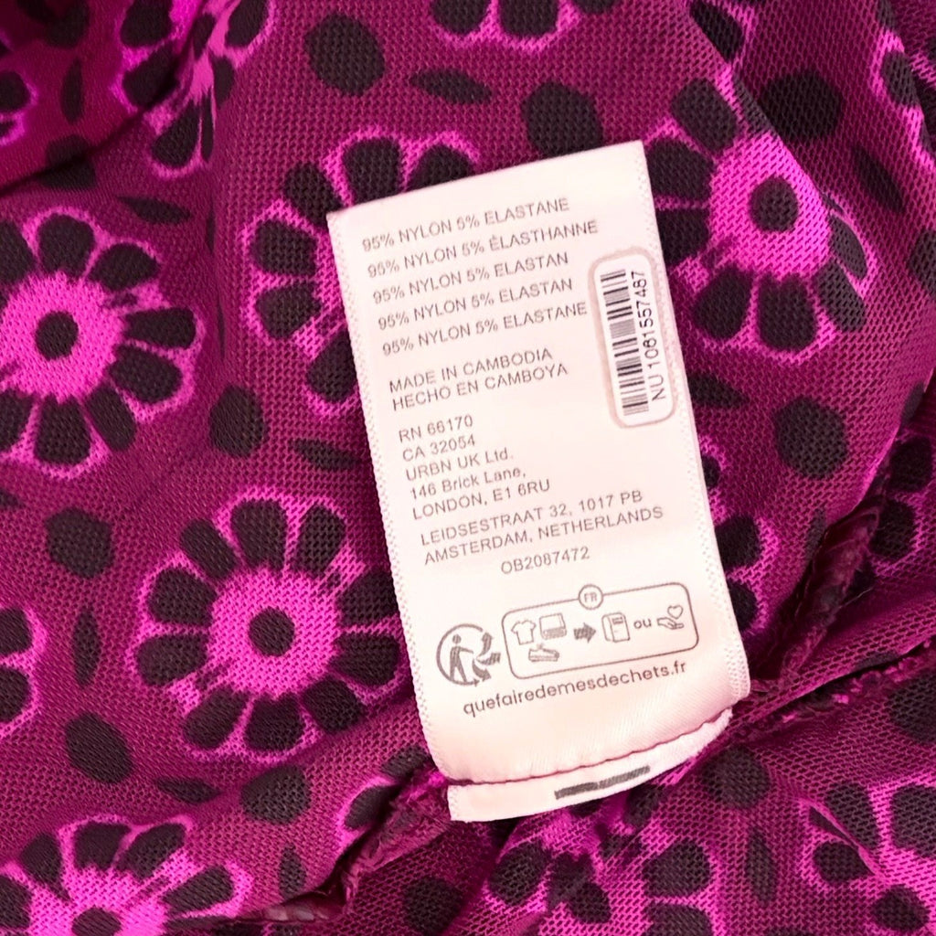 FREE PEOPLE Briella Dress Floral Ruched Midi Fuchsia Combo Ruching Party Large