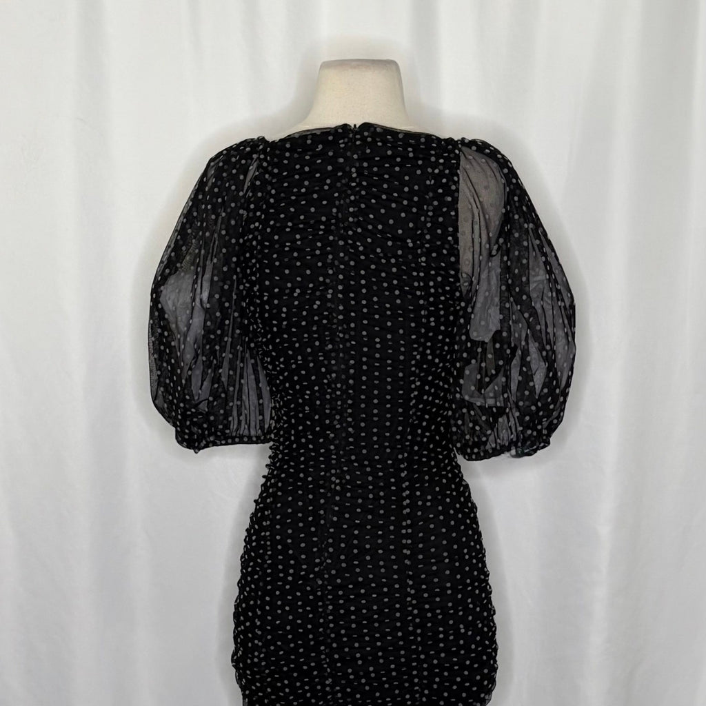 ZARA Chiffon Black Polka Dot Ruched Mini Dress Black Gray Party Blogger Small