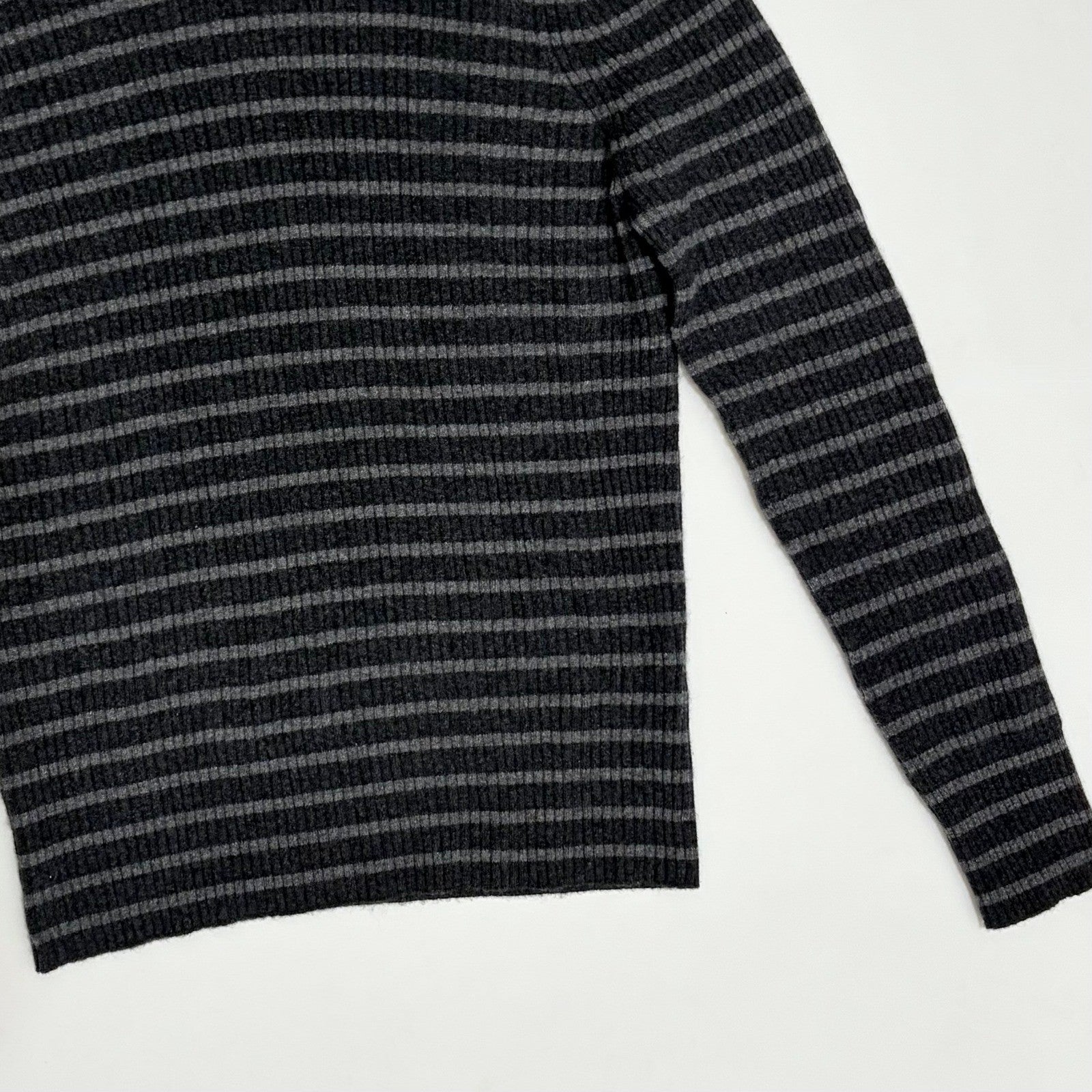 Men's VINCE Cashmere Striped Turtleneck Sweater Gray Ribbed Knitwear X-Large