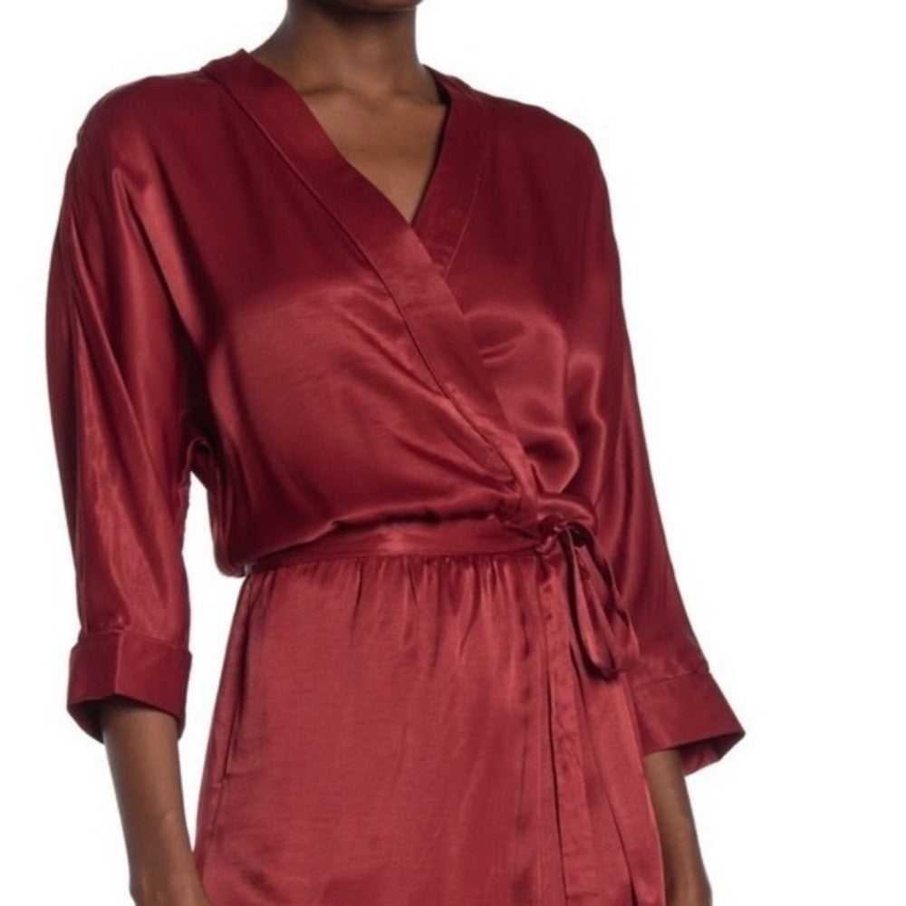 SCOTCH & SODA Maison Scotch Red Satin Wrap Dress Solid Party Cocktails Medium