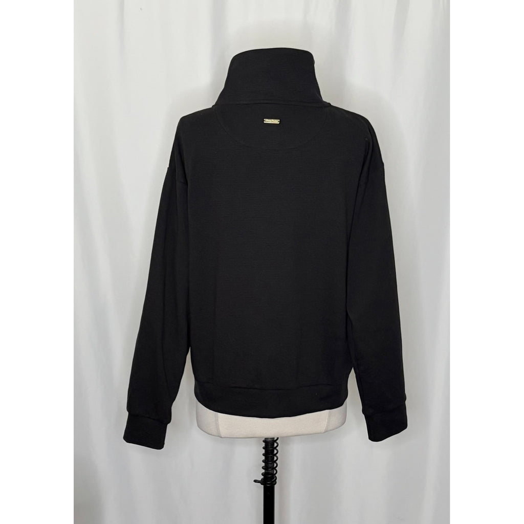 TOMMY BAHAMA Black Ribbed Knit Full Zip Jacket Gold Pineapple Hardware Medium