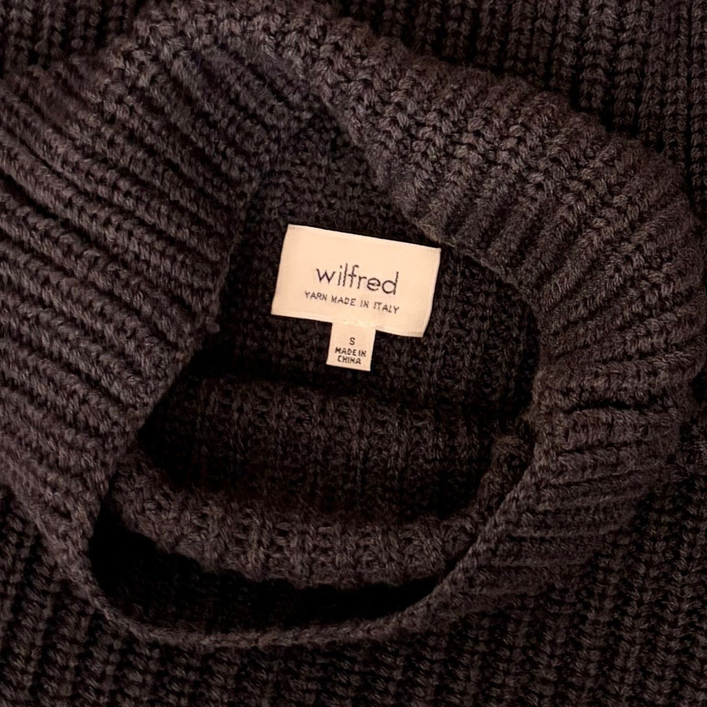 NEW!! Aritzia WILFRED Wool Shaker Knit Mock Neck Turtleneck Sweater Gray Small